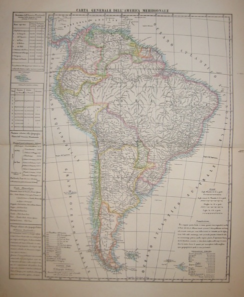 Marzolla Benedetto Carta generale dell'America meridionale 1854 Napoli 